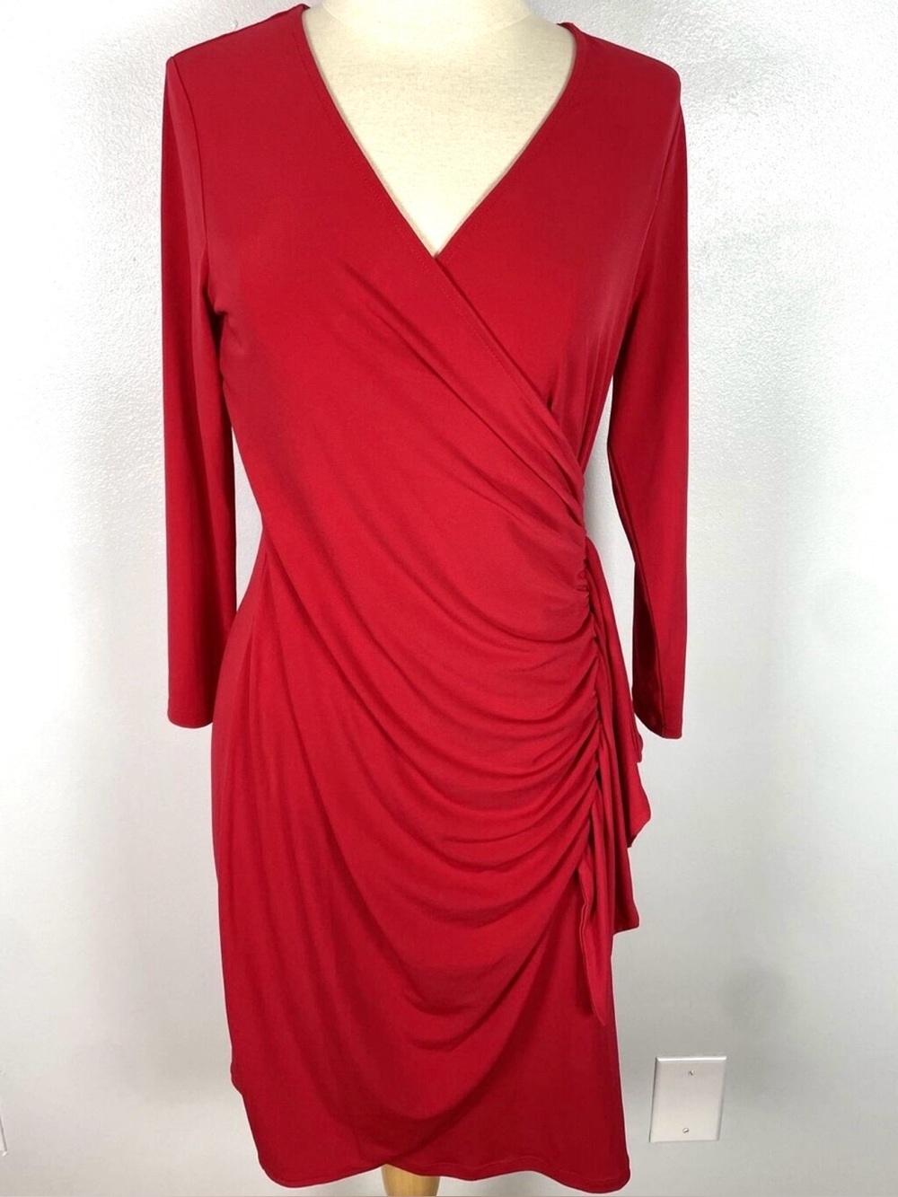 Fashion Nova Red Draped Long Sleeve Dress